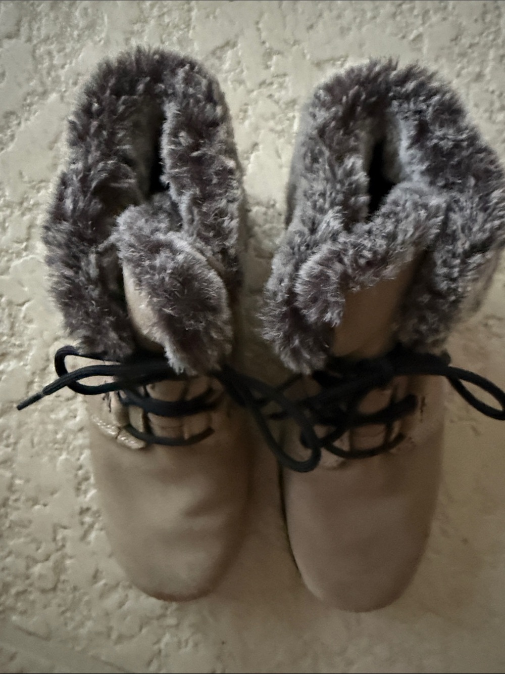 Sporto Taupe Lace-Up Faux Fur Ankle Boots